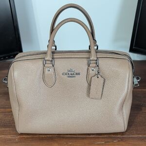 Coach Pebbled Leather Satchel in Taupe